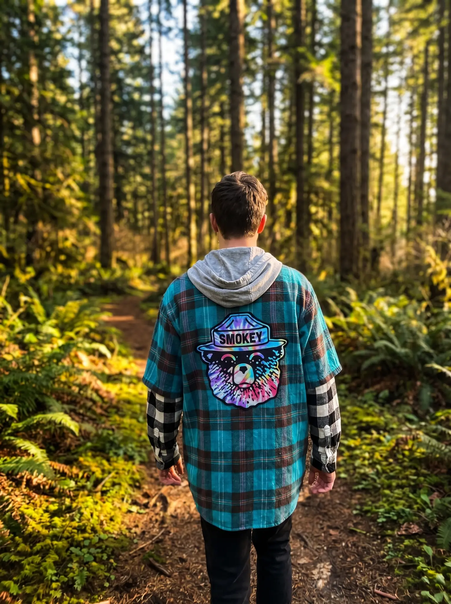 Smokey the Bear Short Sleeve Hooded Flannel